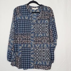 Floral Print Top Size 18 Abstract Long Sleeve Cottagecore Shirt Office Popover
